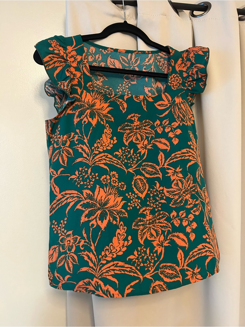 SHEIN Teal & Orange Floral Ruffle Sleeve Camisole